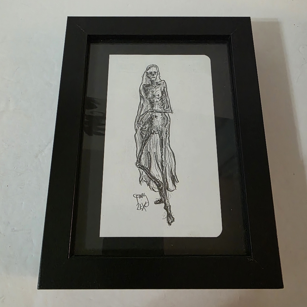 Original Pencil Drawing Skeleton Grung Goth